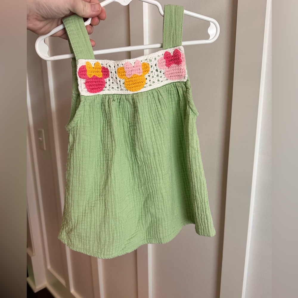 Disney Minnie Mouse Toddler Top Green Crochet Bodice Size 5T